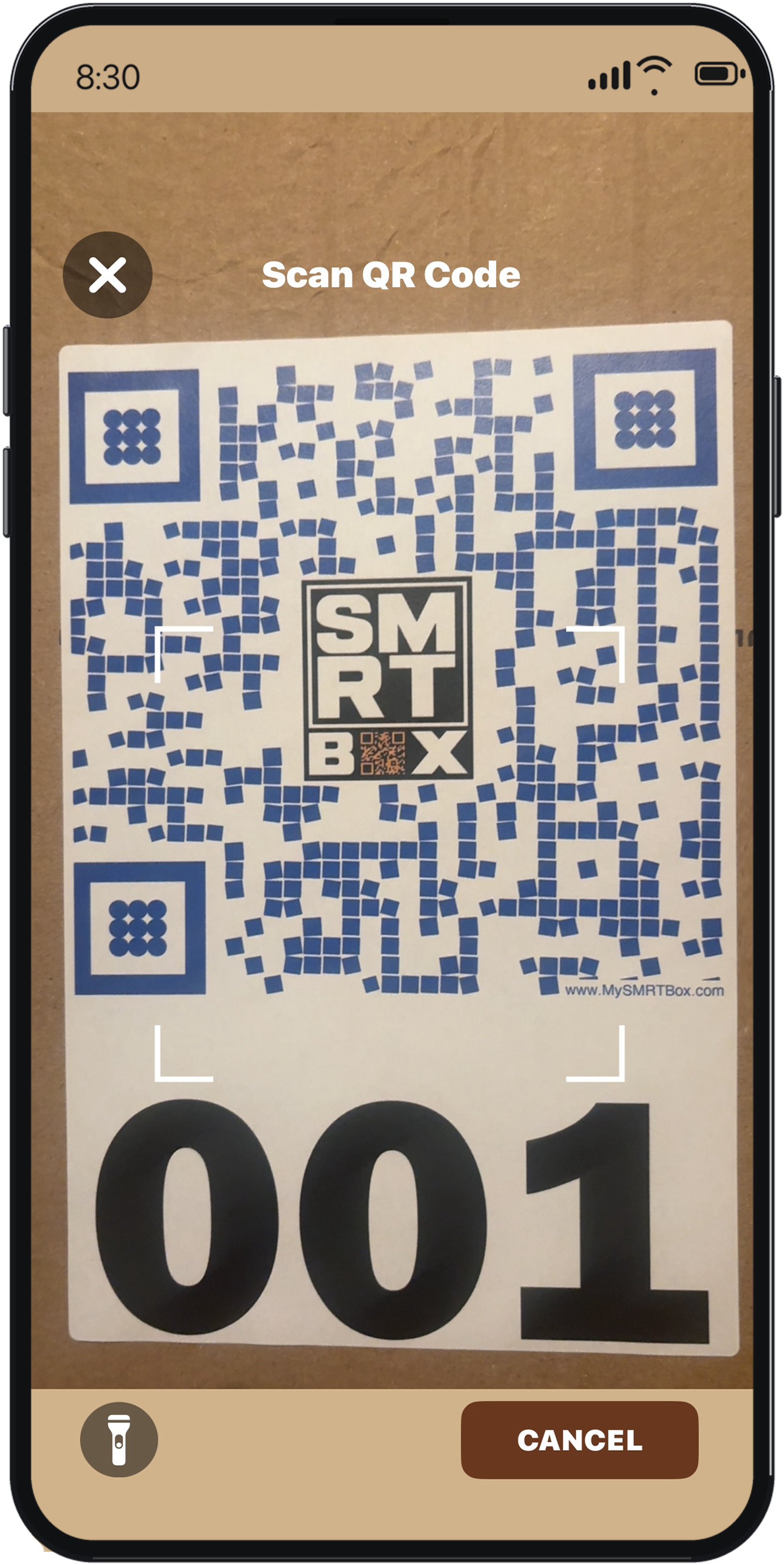 Scanning a SMRT Box QR label in the app